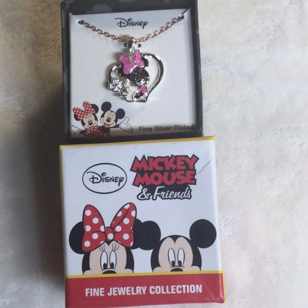 Disney’s Minnie Mouse Silver Plated Heart Shape Pendant and Necklace
